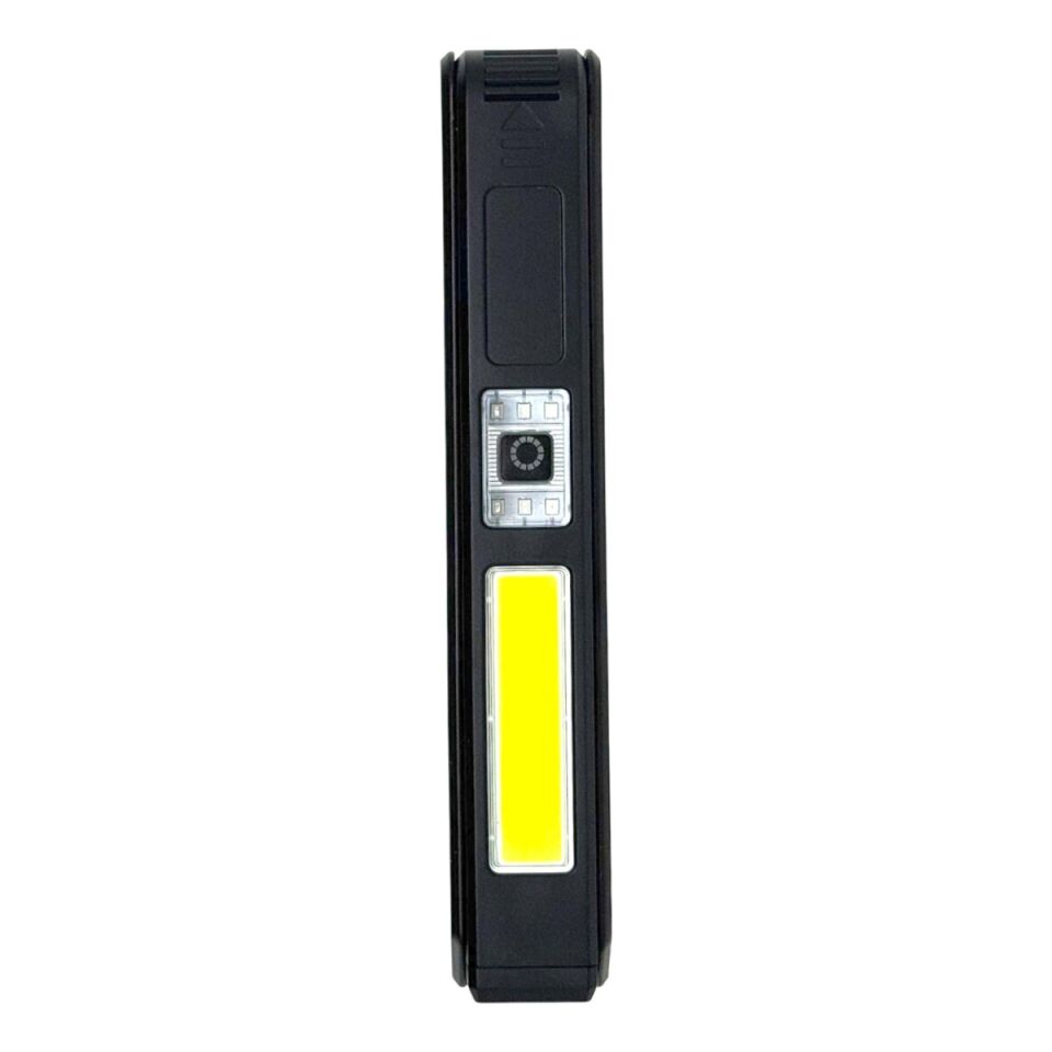 PANTHER PT-922 USB Şarjlı El Feneri 3W Ön Led 2W COB Led Kırmızı/Mavi Flaşör 600 Lumen Metal Askı Mıknatıslı Taşınabilir