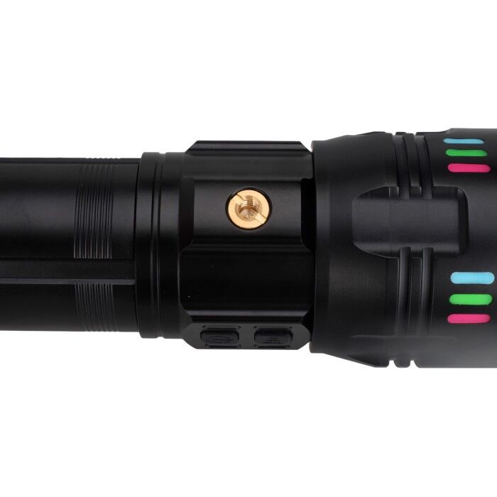 PANTHER PT-4117 USB Şarjlı El Feneri 50W 6000 Lumen Lazer & Led Zoom Dimmer Powerbank Tripod Uyumlu Renkli Lensler