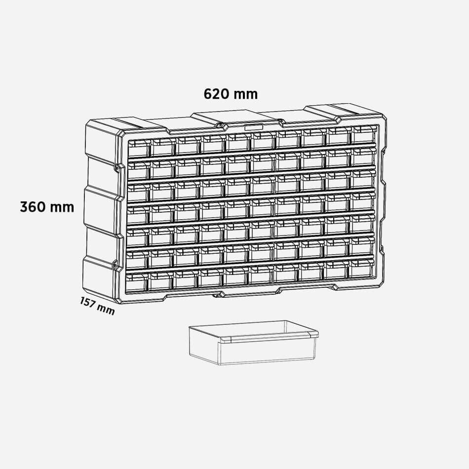 RTR RCA6016 Modüler Monoblok Çekmece Seti 50’li Darbeye Dayanıklı Vida Parça Organizer Hırdavat Çekmecesi 620x157x360 mm