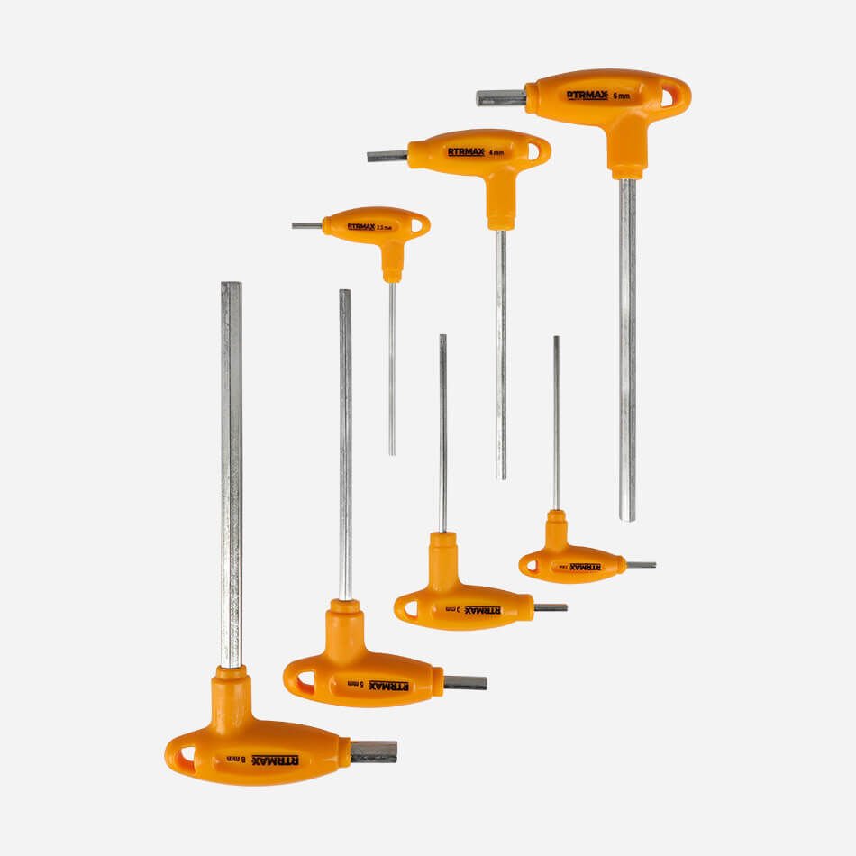 RTR RH03855 T Tipi Alyan Takımı 7’li HEX Key CS Karbon Çelik 2-8 mm Ölçüler Ergonomik ve Dayanıklı Tornavida Seti