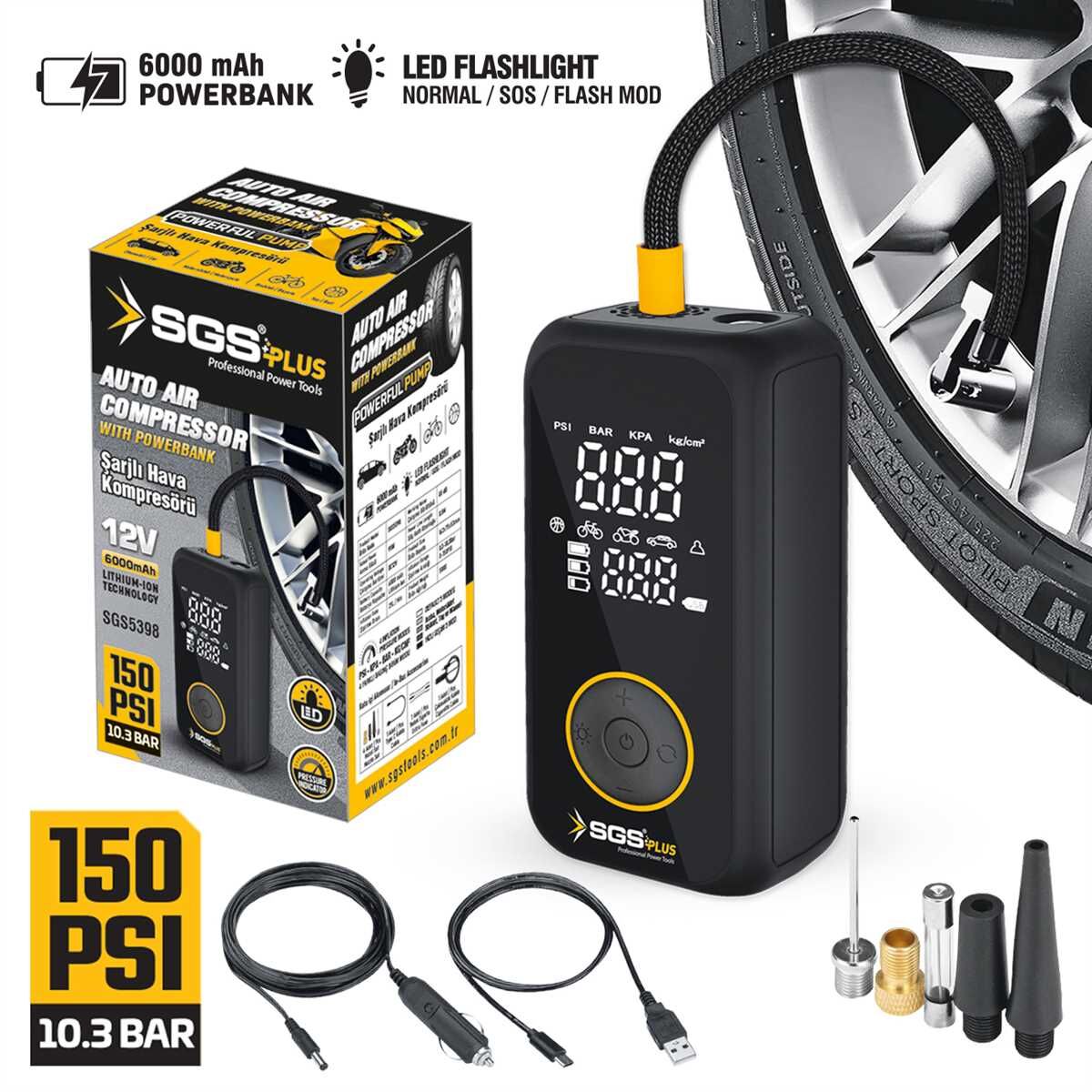 Sgs SGS5398 12V 6.0AH Şarjlı Hava Kompresörü