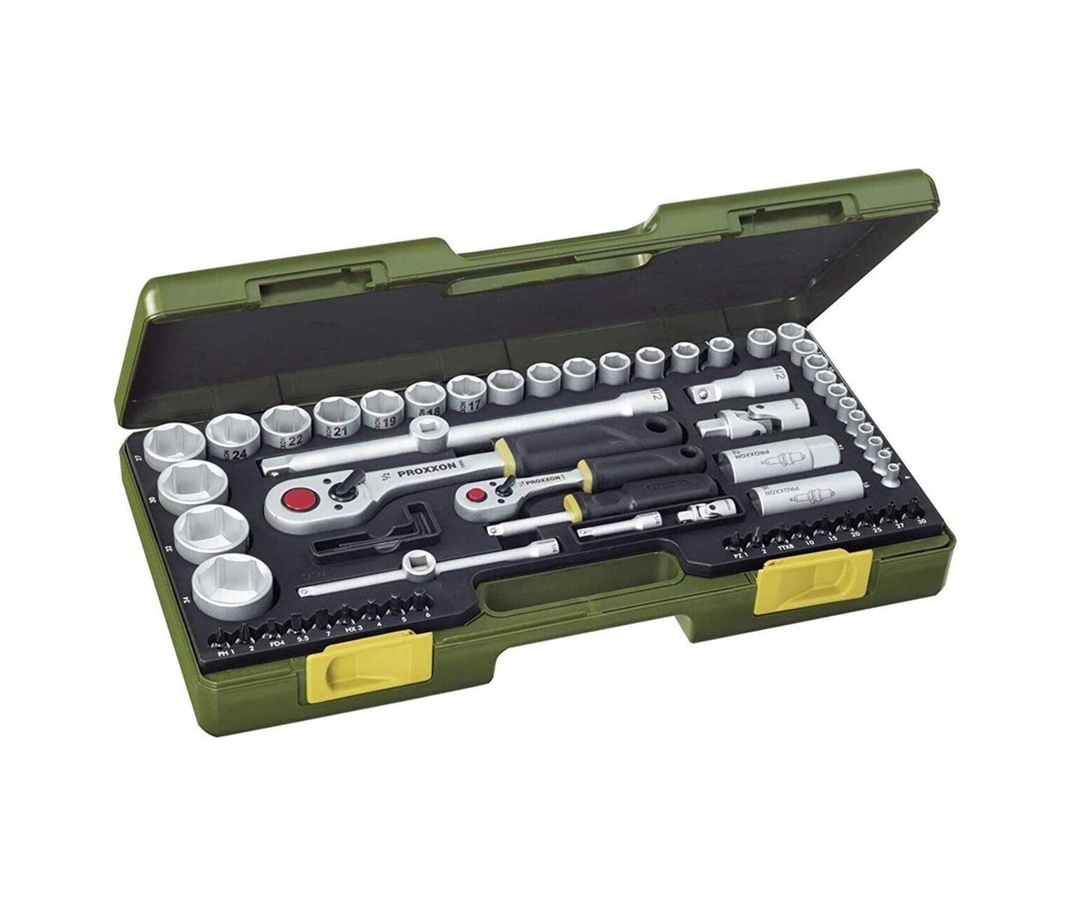 Proxxon 23286 1/4'' Ve 1/2'' Cırcır Kollu 65 Parça Lokma Takımı Ve