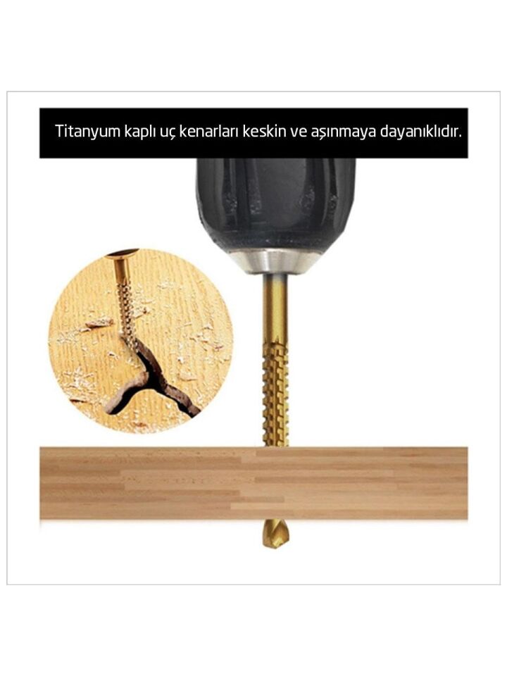 Titi 6166 Bits Saplı T Kollu Ahşap Delme Konik Rayba ve Matkap Ucu Seti