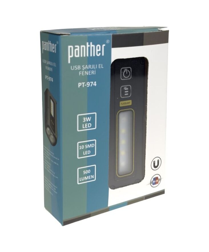 Panther Pt-974 Usb Şarjlı El Feneri Siyah
