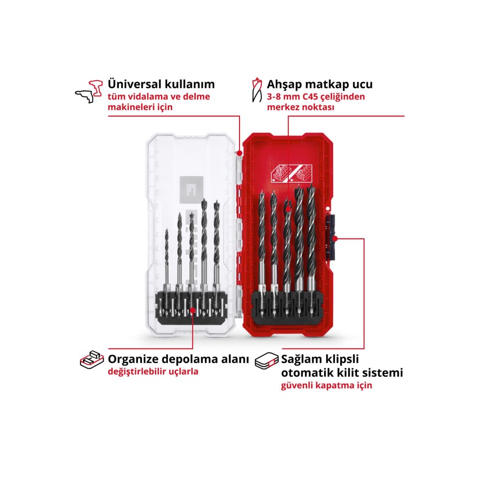 EINHELL S-CASE Holzbo.Kass. 10tlg LS Ahşap delme uç seti 10 parça