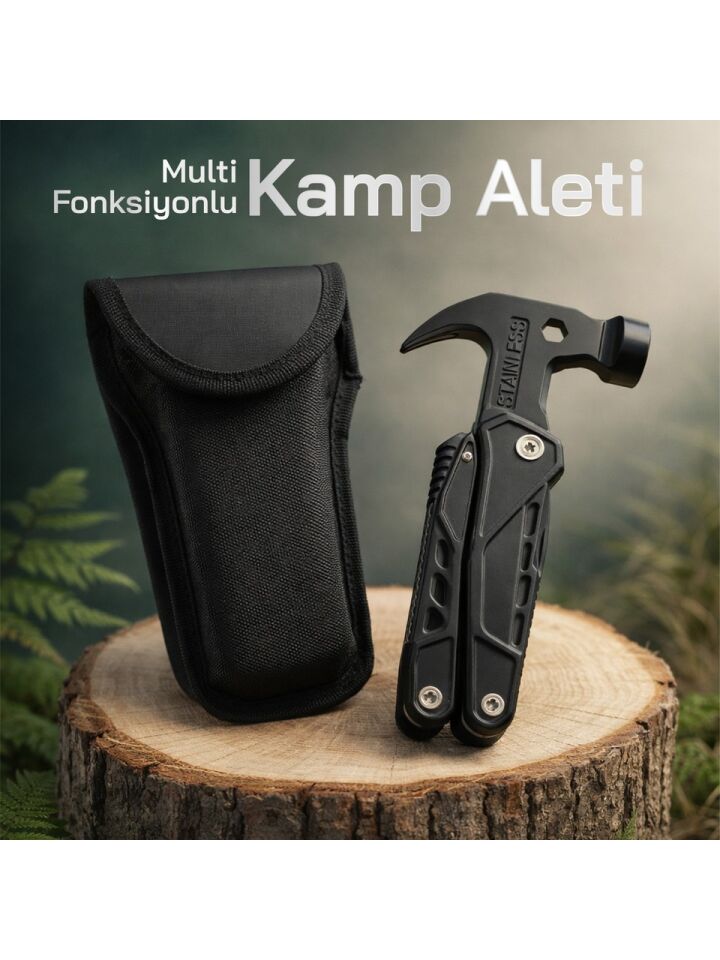 ERA06937 18 Fonksiyonlu Çok Amaçlı Kamp Aleti Paslanmaz Çelik Pense Çekiç Tornavida Seti Kılıflı