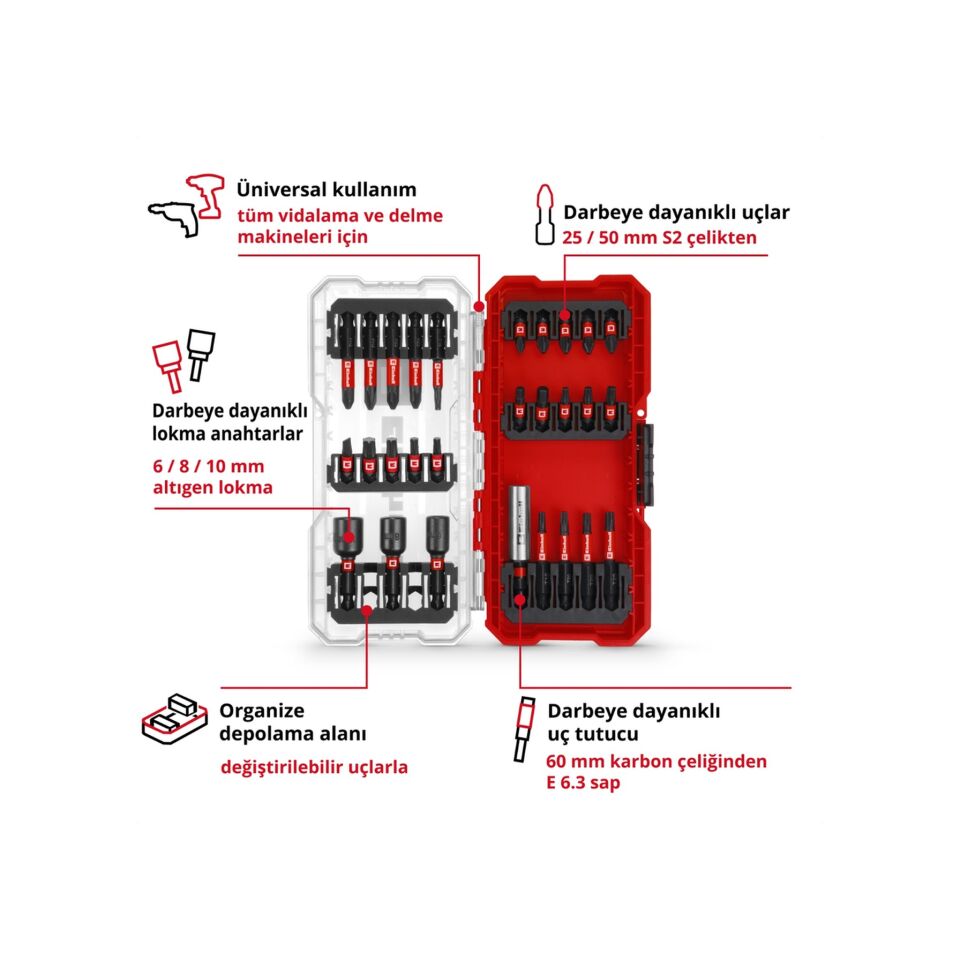 EINHELL S-CASE Kassette 28tlg LS 28 Parça Uç Seti