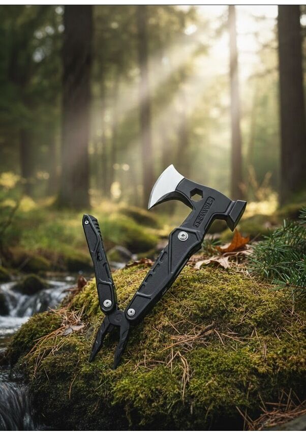 ERA06931 18 Fonksiyonlu Çok Amaçlı Kamp Aleti Balta Çekiç Pense Tornavida Seti Testere Düdük Kılıflı